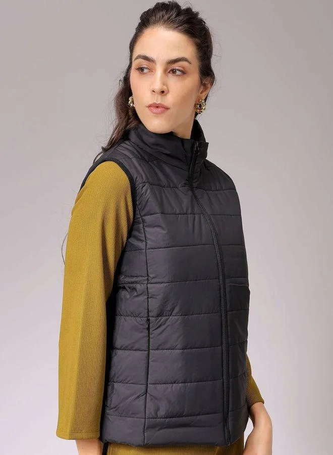 Freehand  Women Regular Fit Solid High Neck Sleeveless Quilted Jacket for Women | Best Price UAE